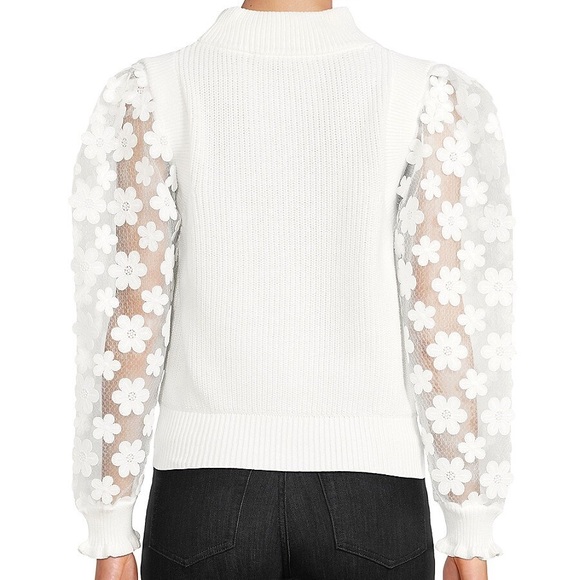 French Connection White Floral Lace Sweater, Small - Picture 3 of 6